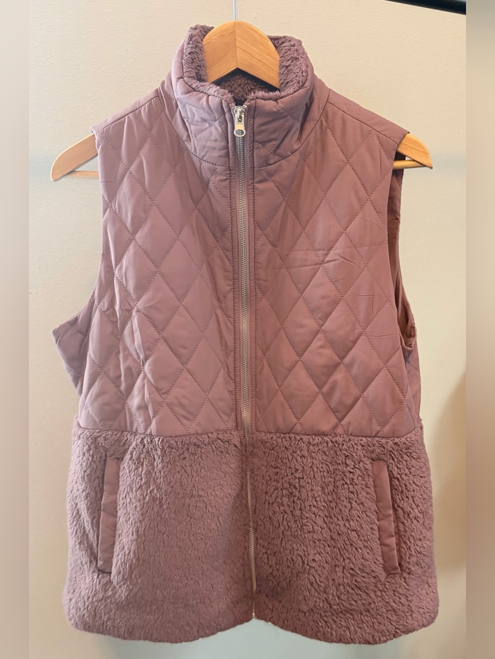 Quilted Sherpa Vest in Dusty Mauve - Women's Outerwear